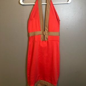 Target Salmon & Beige Backless Halter Dress